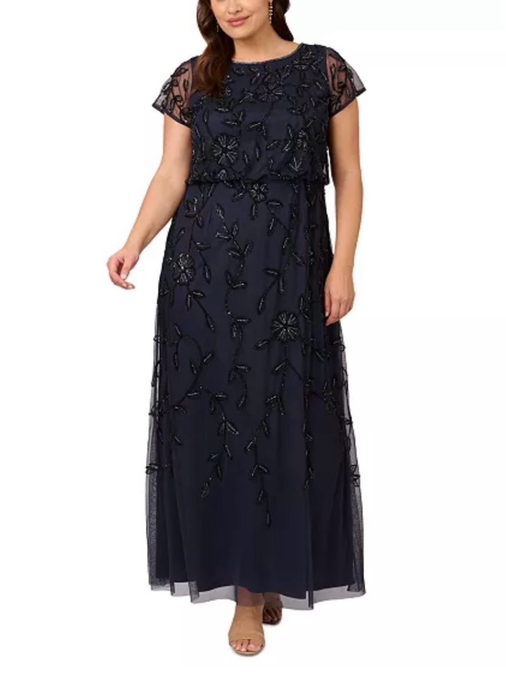 Elegant Navy Beaded Maxi Dress - Adrianna Papell
